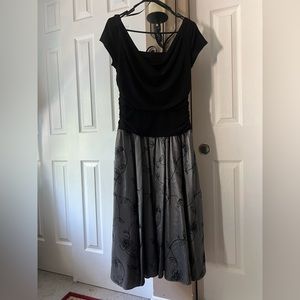 Formal evening dress silver and black taffeta skirt